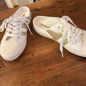 Gola slide gold metallic stripe canvas shoes